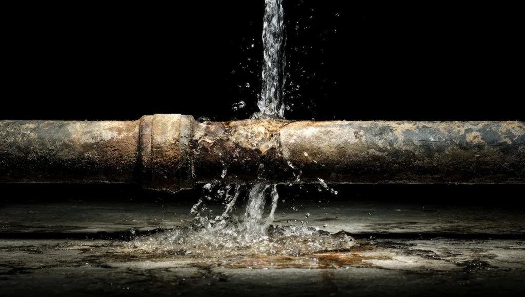 Leaking Rusty Water Pipe Under Pressure